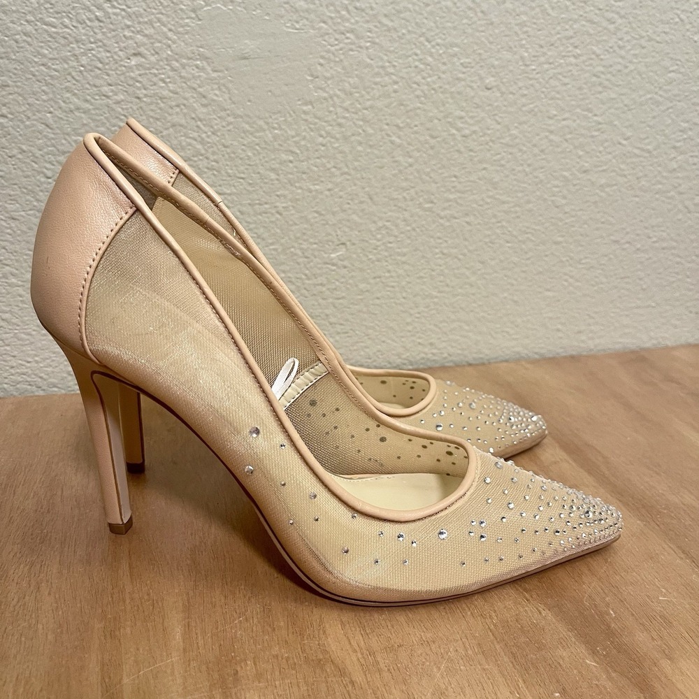 Jessica Simpson Pumps Nude Mesh & Rhinestone Heels Event Glam Party Size 8.5